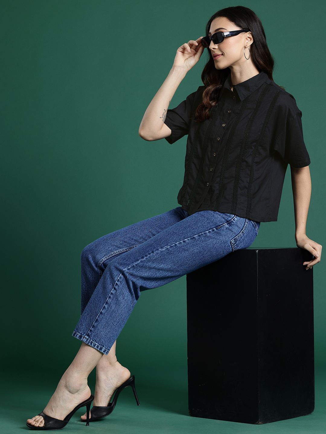 DressBerry Pure Cotton Lace Inserts Casual Shirt