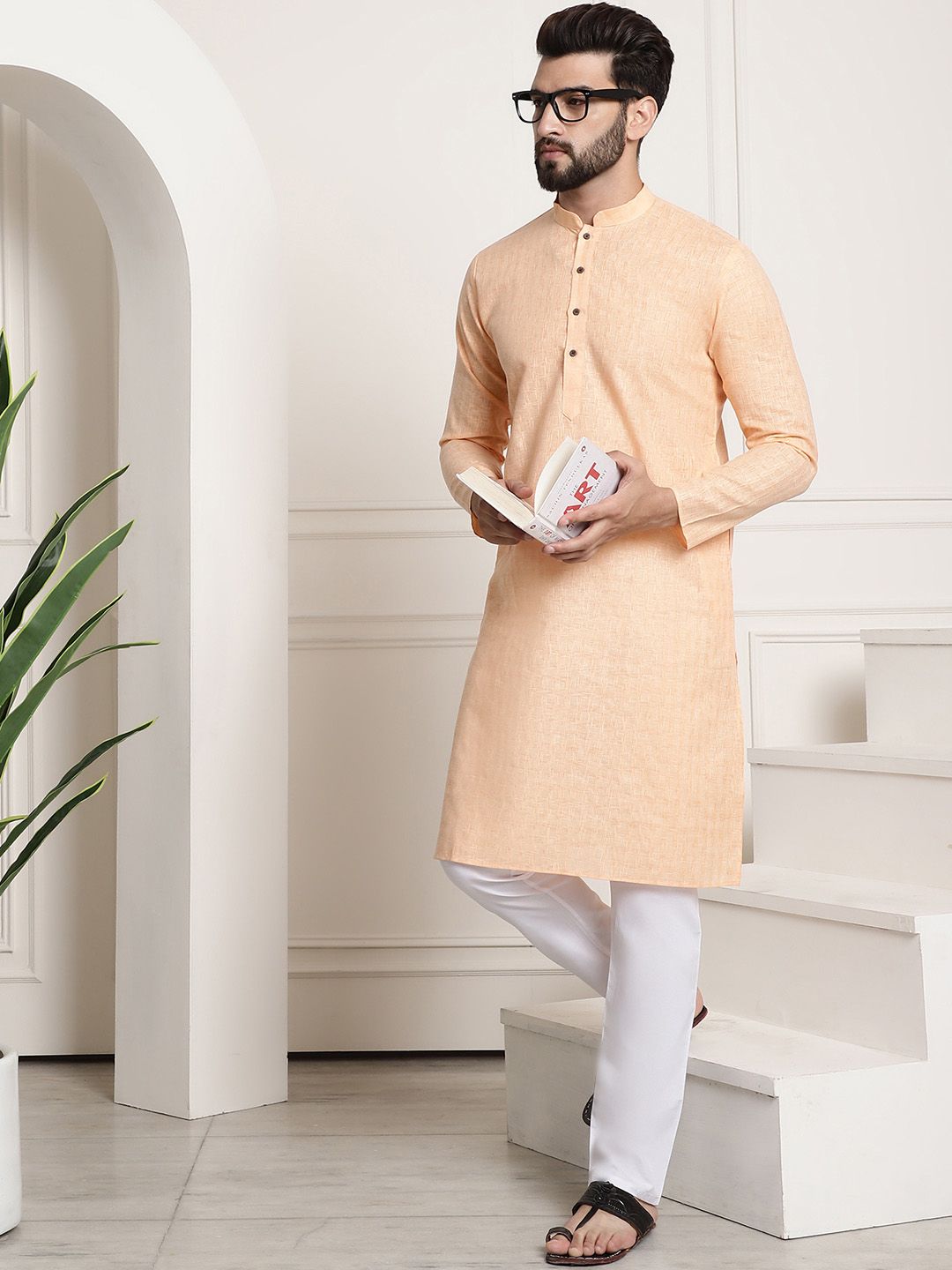 SOJANYA Checked Mandarin Collar Long Sleeves Straight Kurta