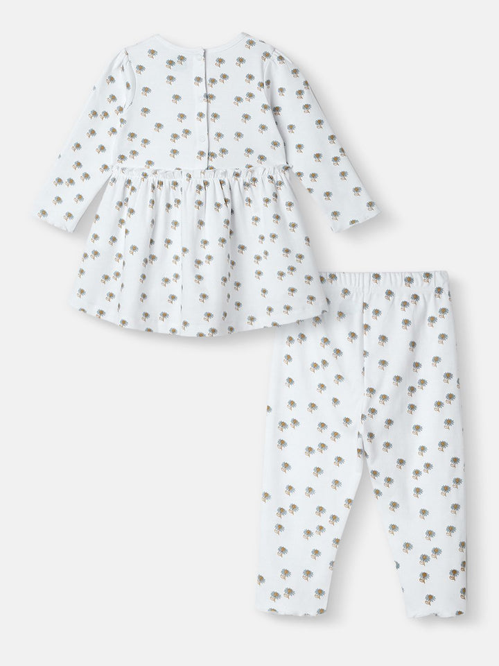 Nauti Nati Girls Printed Long Sleeves Pure Cotton Top With Trousers