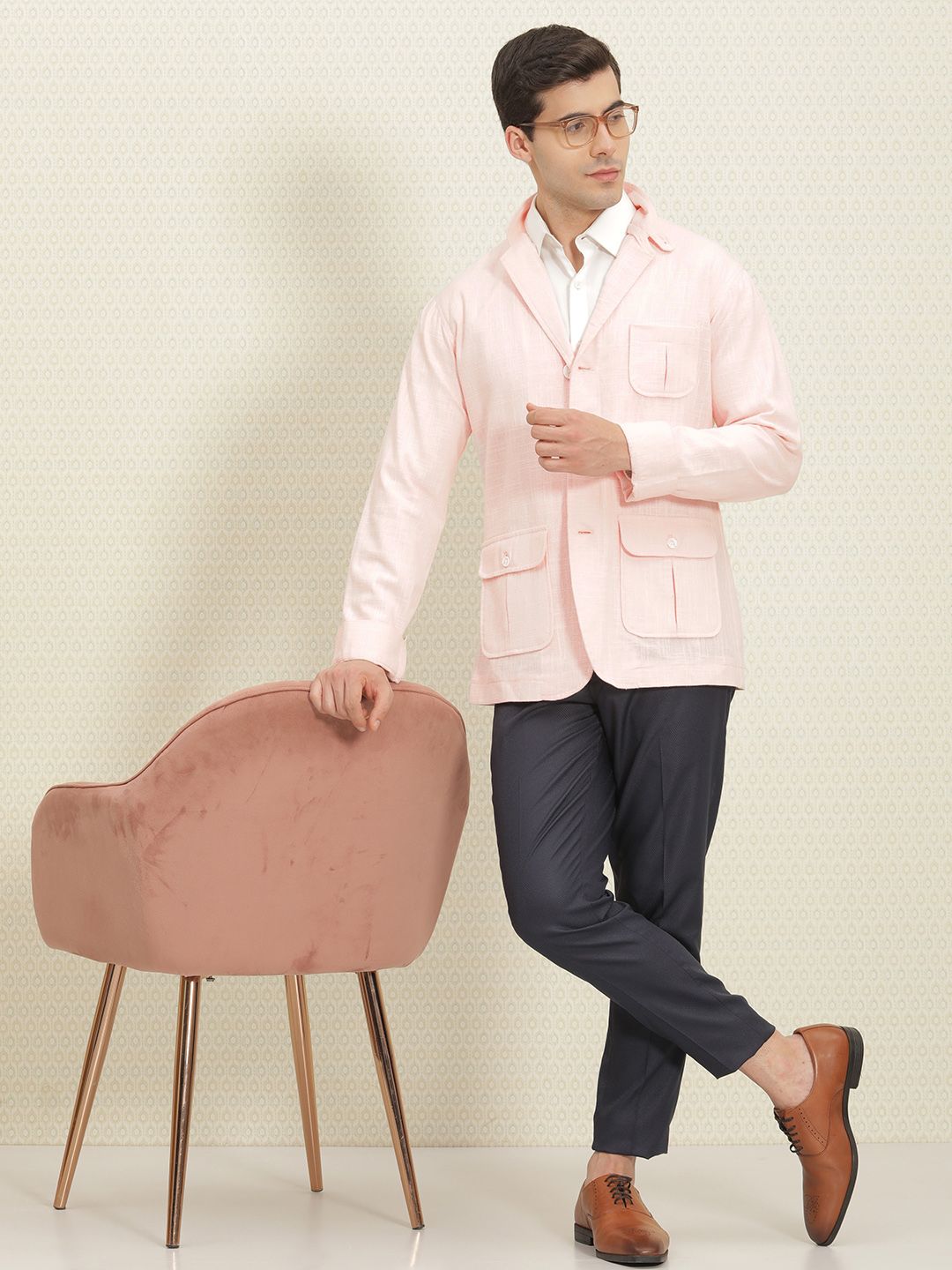 House of Pataudi Pure Cotton Checked Single-Breasted Jashn Blazers