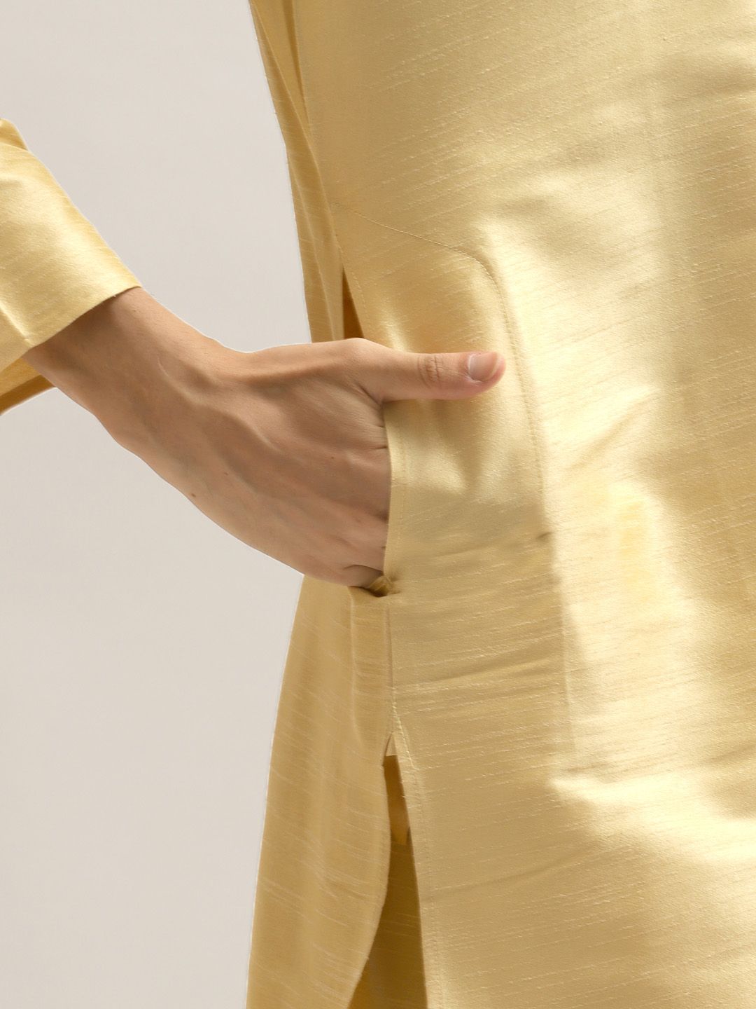 SOJANYA Men Golden & Navy Blue Kurta with Churidar
