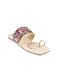 Mochi Women Embroidered One Toe Flats