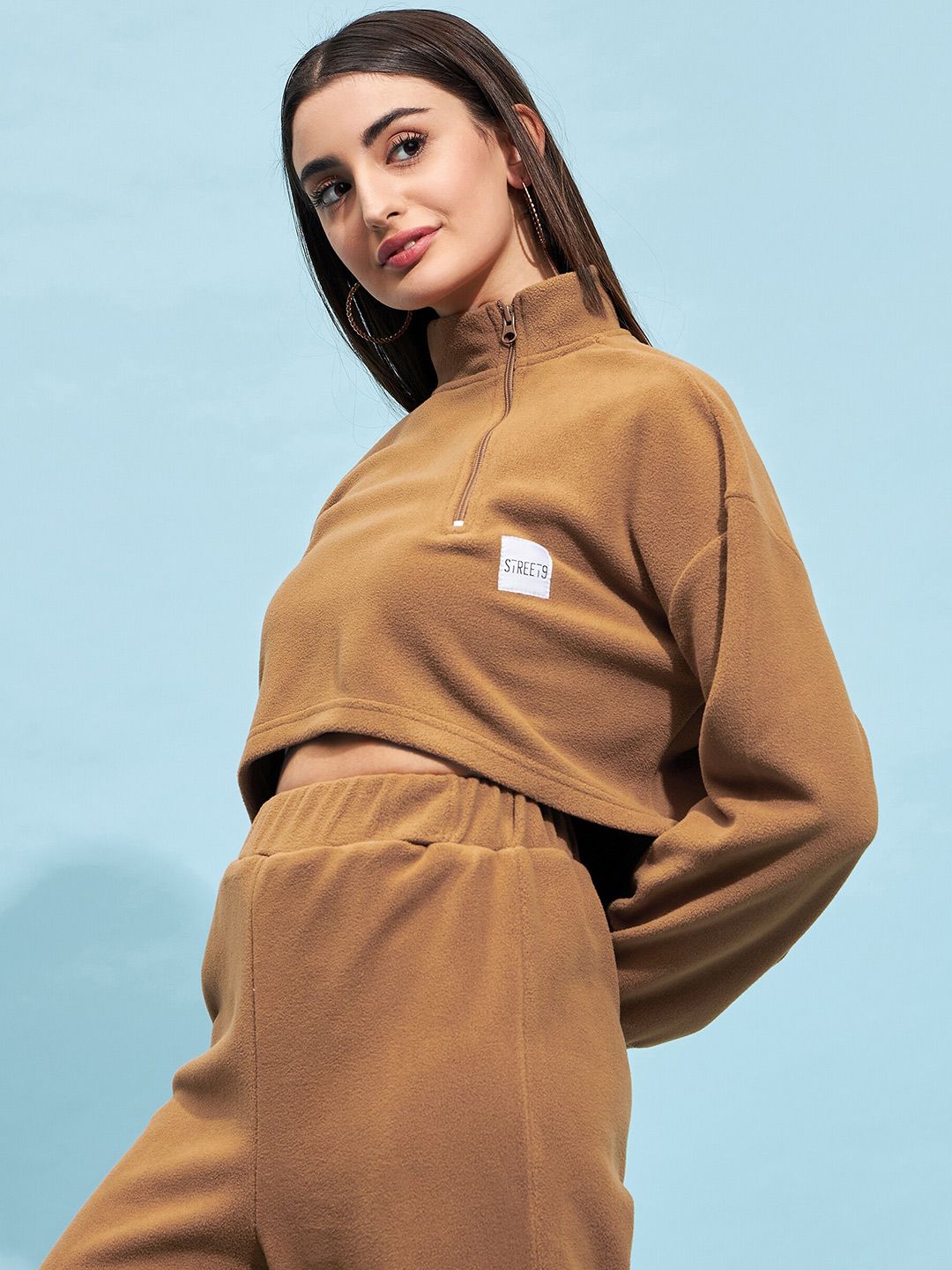 STREET 9 High Neck Crop Sweatshirt