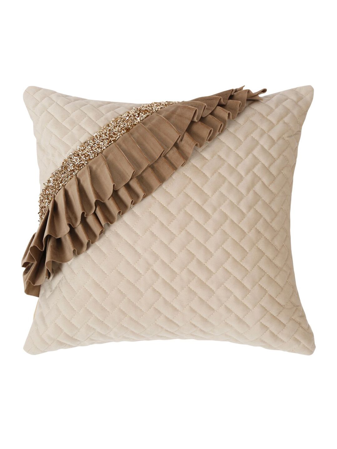 HOSTA HOMES Beige & Brown 5 Pieces Geometric Square Cushion Covers