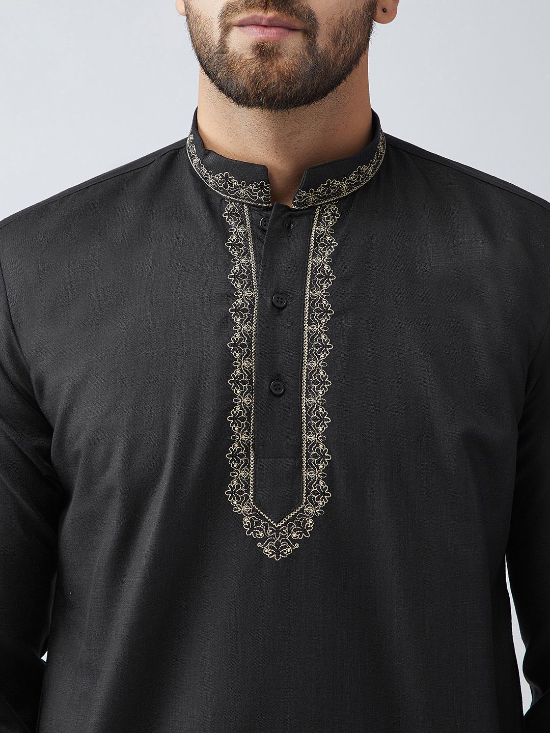 SOJANYA Kurta Pendek Bersulam Hitam Lelaki