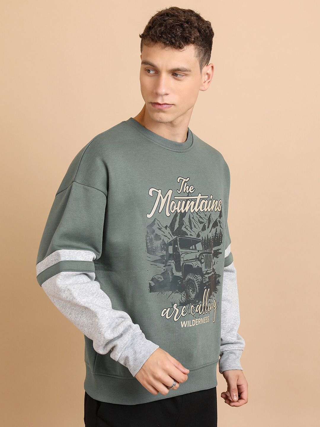 HIGHLANDER Typography Printed Drop Shoulder Sleeves Oversized Pullover