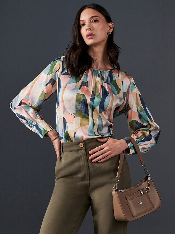 AND Abstract Printed Boat Neck Top