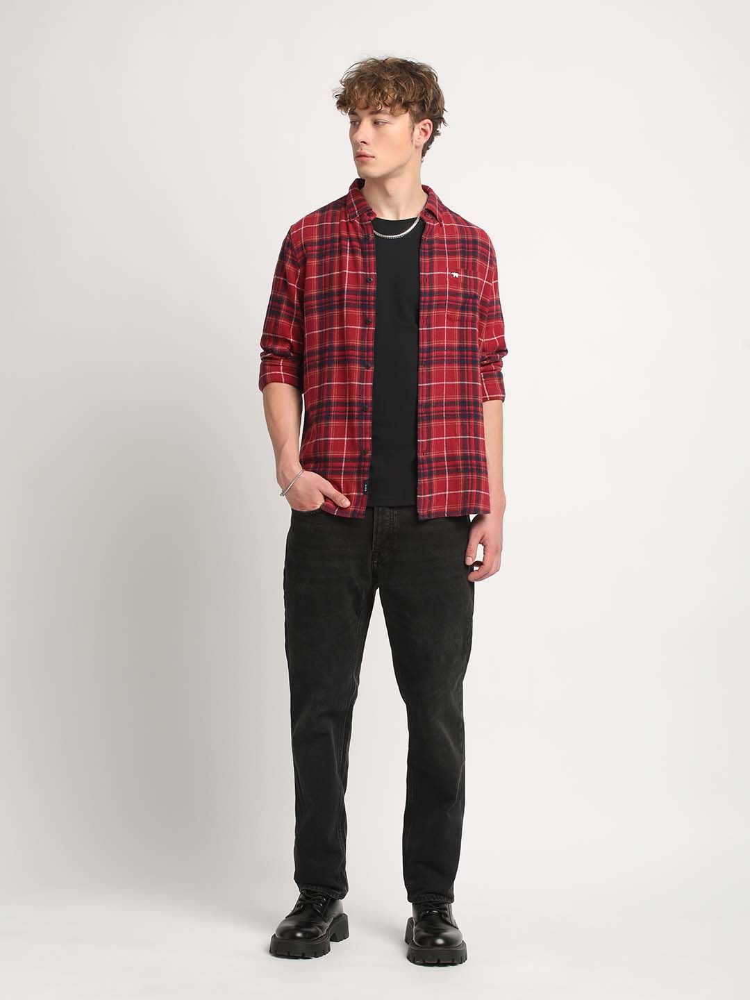 THE BEAR HOUSE Tartan Checked Cotton Slim Fit Opaque Casual Shirt