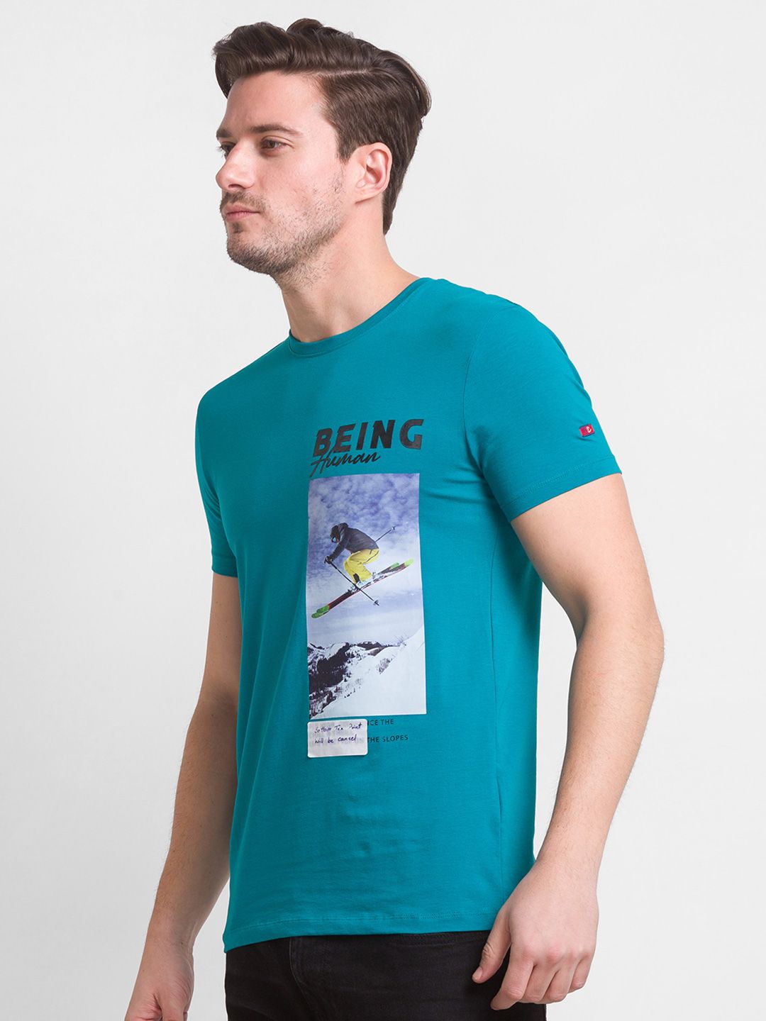 Being Human Men Blue Printed Cotton T-shirt