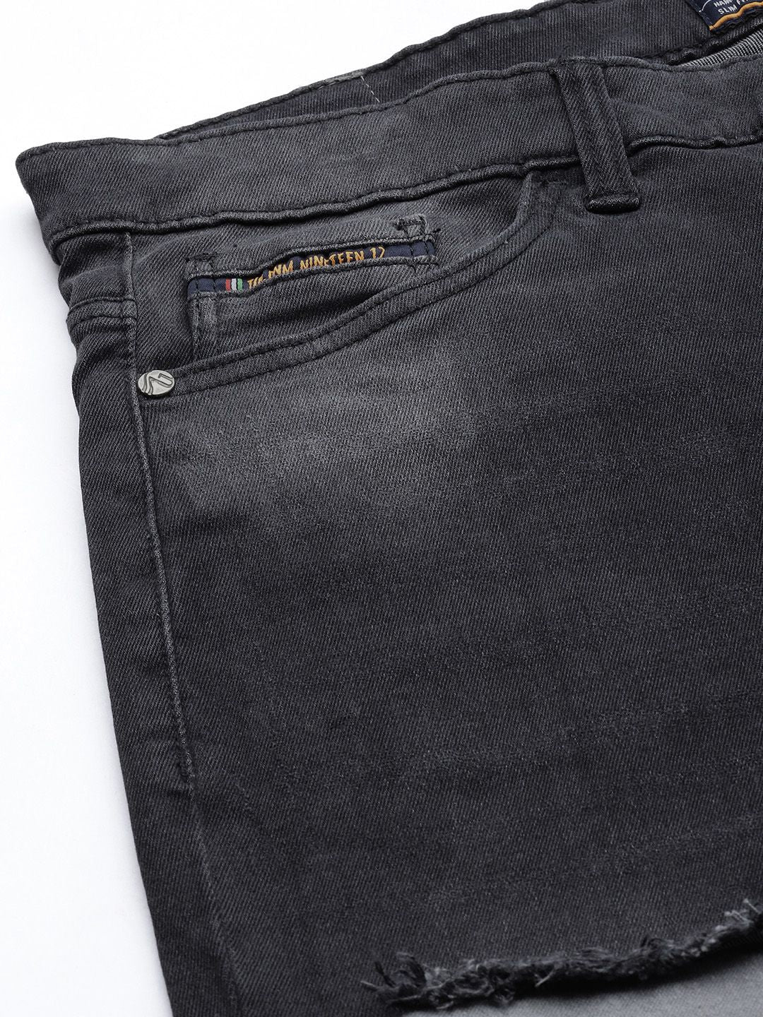 The Indian Garage Co Men Black Slim Fit Low Distress Light Fade Streachable Jeans