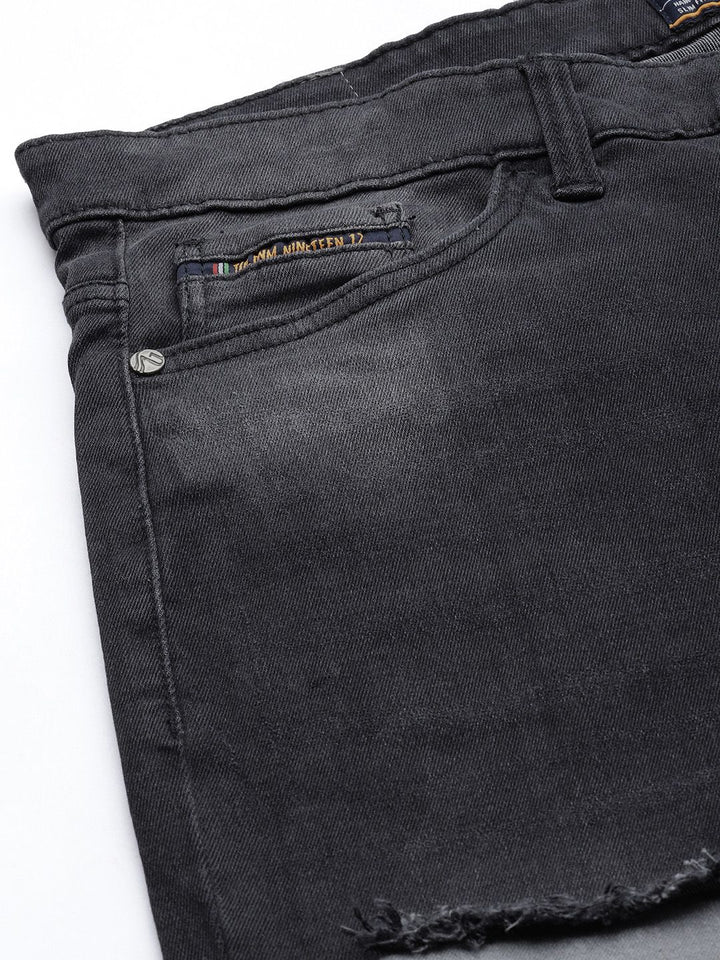 The Indian Garage Co Men Black Slim Fit Low Distress Light Fade Streachable Jeans