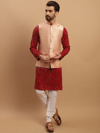 SOJANYA Embroidered Sequinned Pure Cotton Kurta with Churidar & Woven Design Nehru Jacket