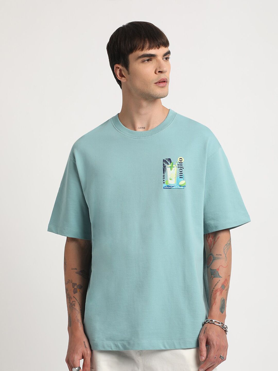 THE BEAR HOUSE Graphic Printed Round Neck Cotton Oversized T-shirt
