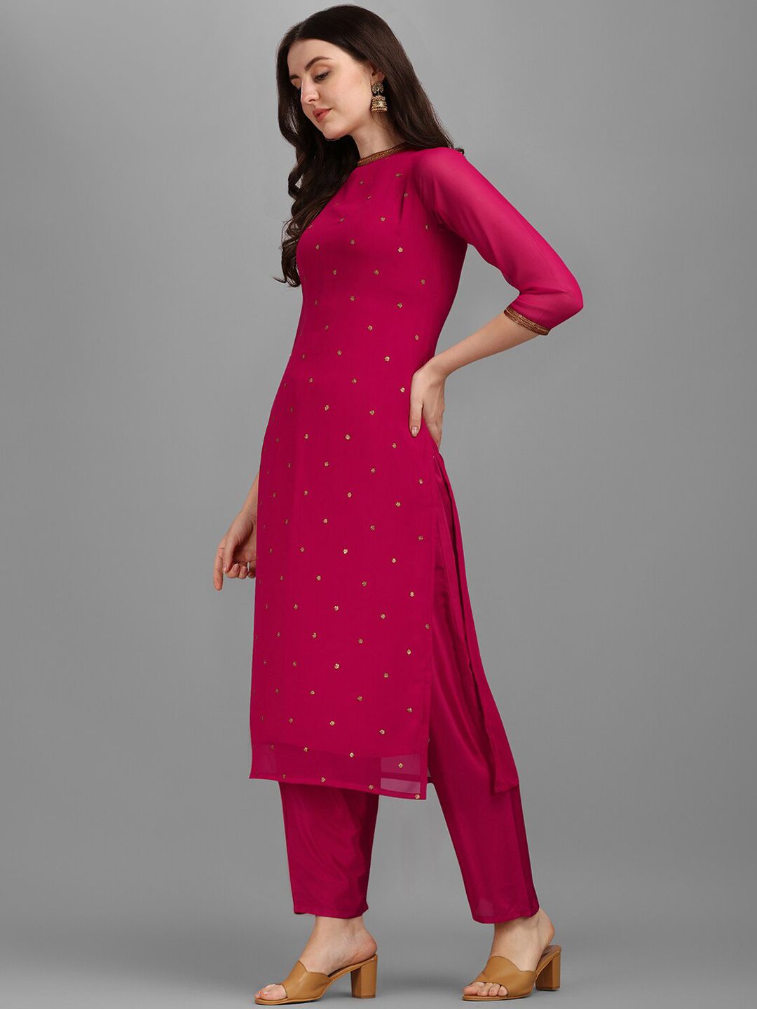 KALINI Floral Embroidered Sequinned Kurta With Trouser