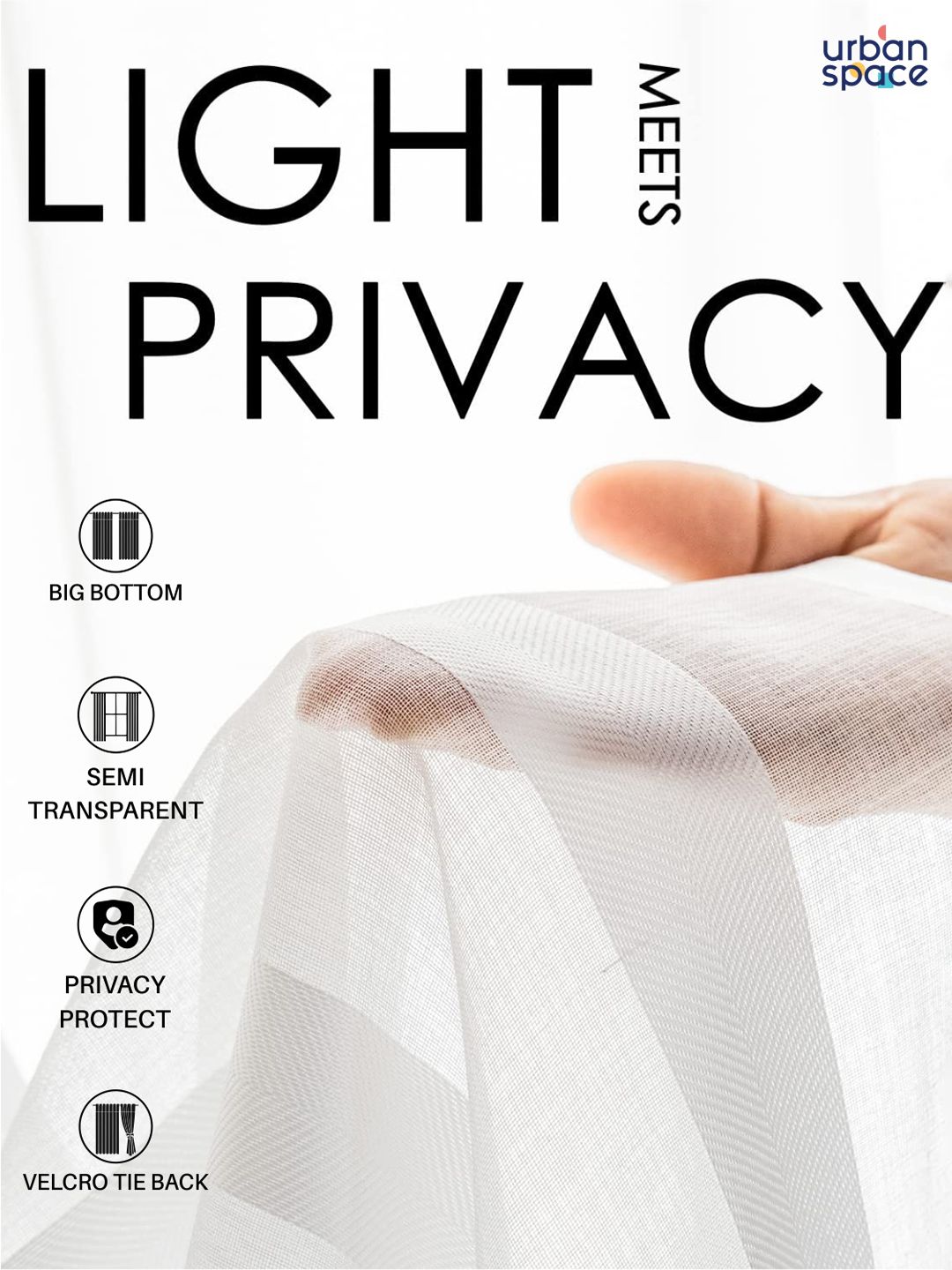 URBAN SPACE White Set of 2 Stiped Sheer Window Curtain