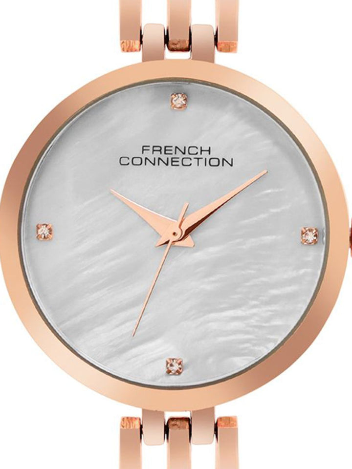 Sambungan Perancis Wanita Dail Corak & Gelang Keluli Karat Tali Tali Analog Watch FCN073SRGM