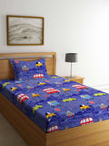 KLOTTHE Blue Conversational Polycotton 210 TC Single Halus Cadar dengan Sarung Bantal-87 x 59 inci
