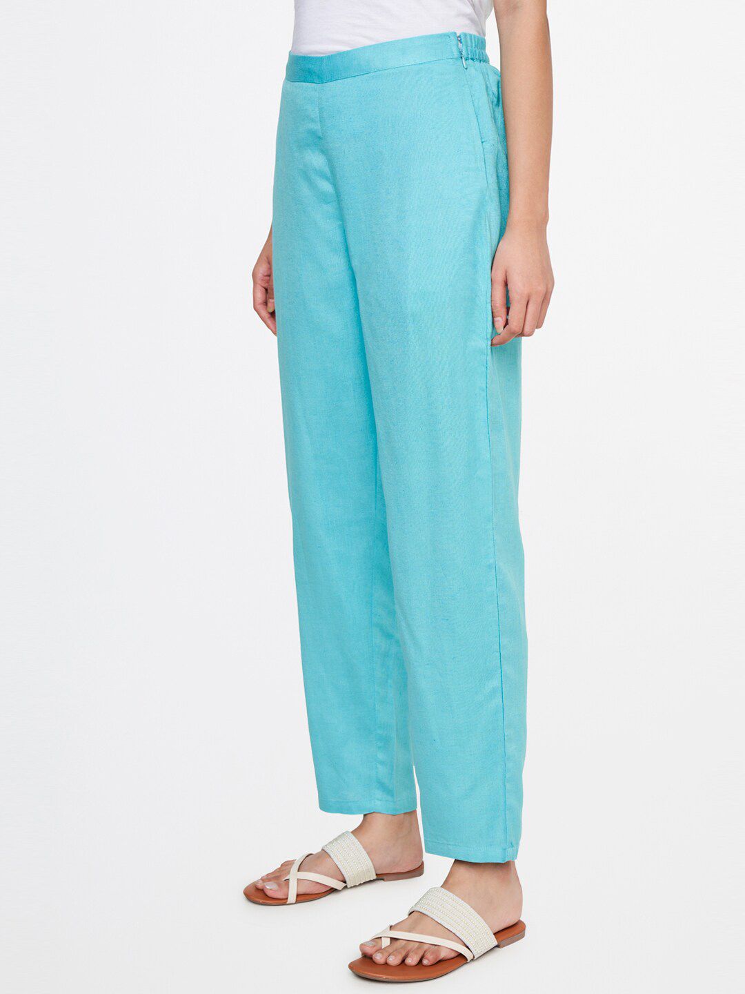 Global Desi Women Blue Straight Fit Trousers