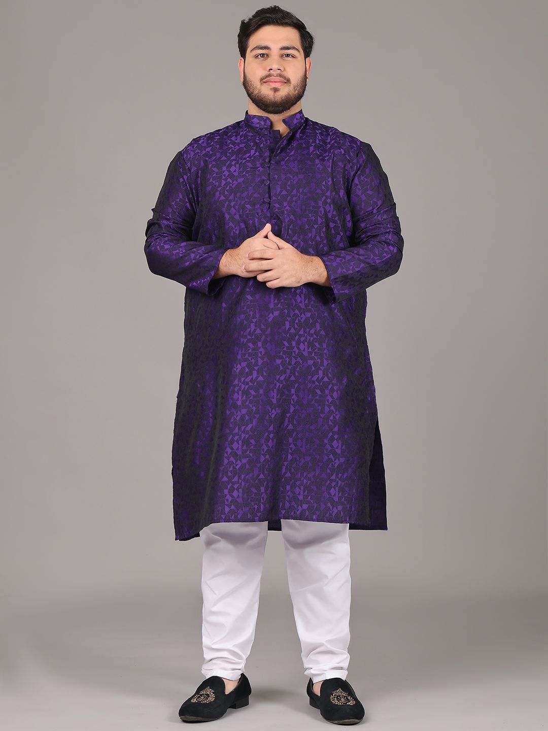 SOJANYA PLUS Plus Size Lelaki Rekaan Tenun Geometrik Kurta Lurus Dengan Piyama