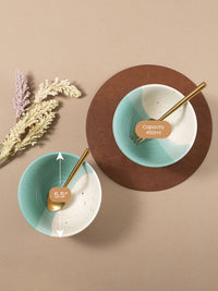 URBAN SPACE White & Green 2 Pieces Colourblocked Printed Matte Bowls