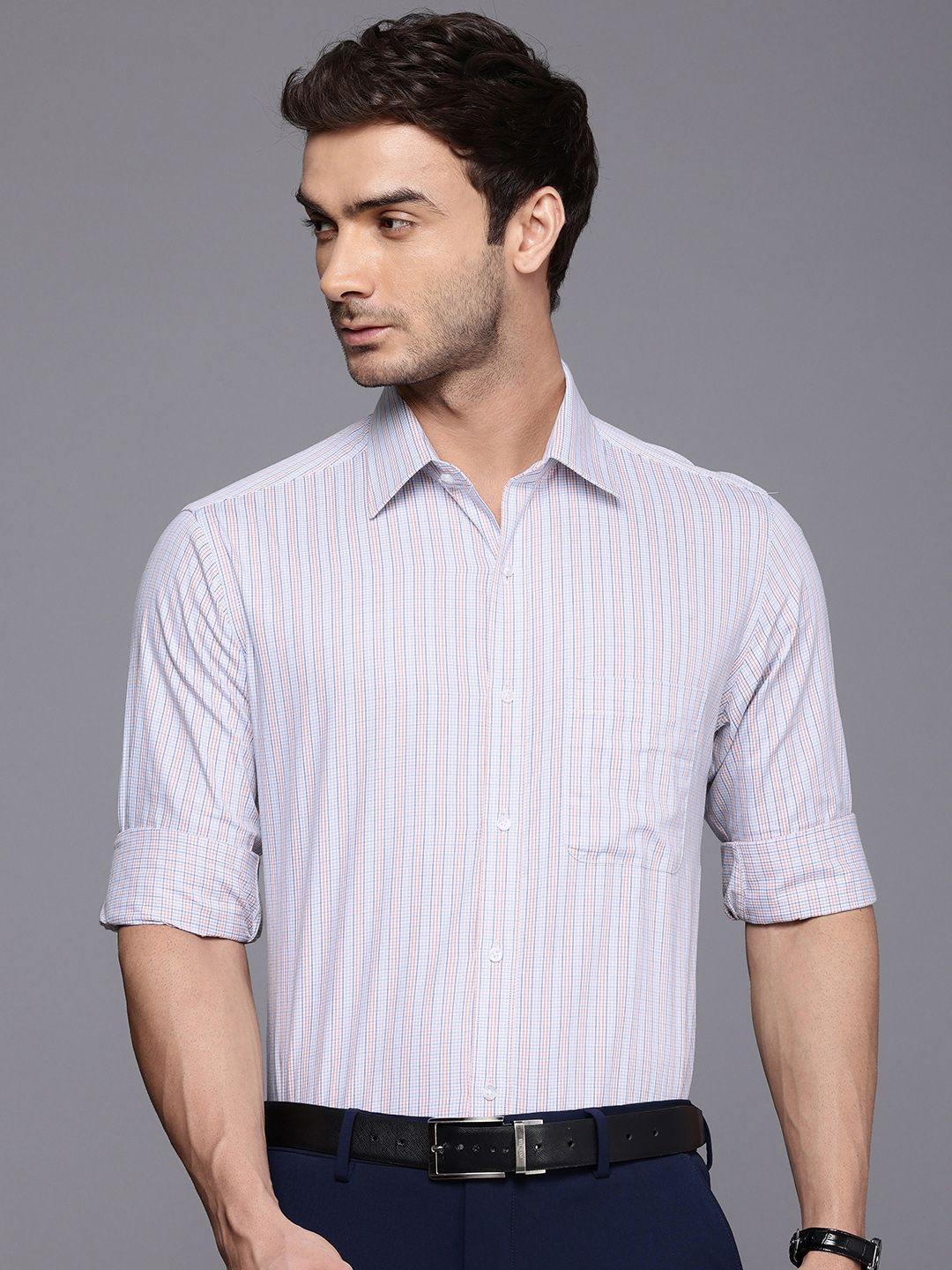 Raymond Micro Checked Slim Fit Opaque Pure Cotton Formal Shirt