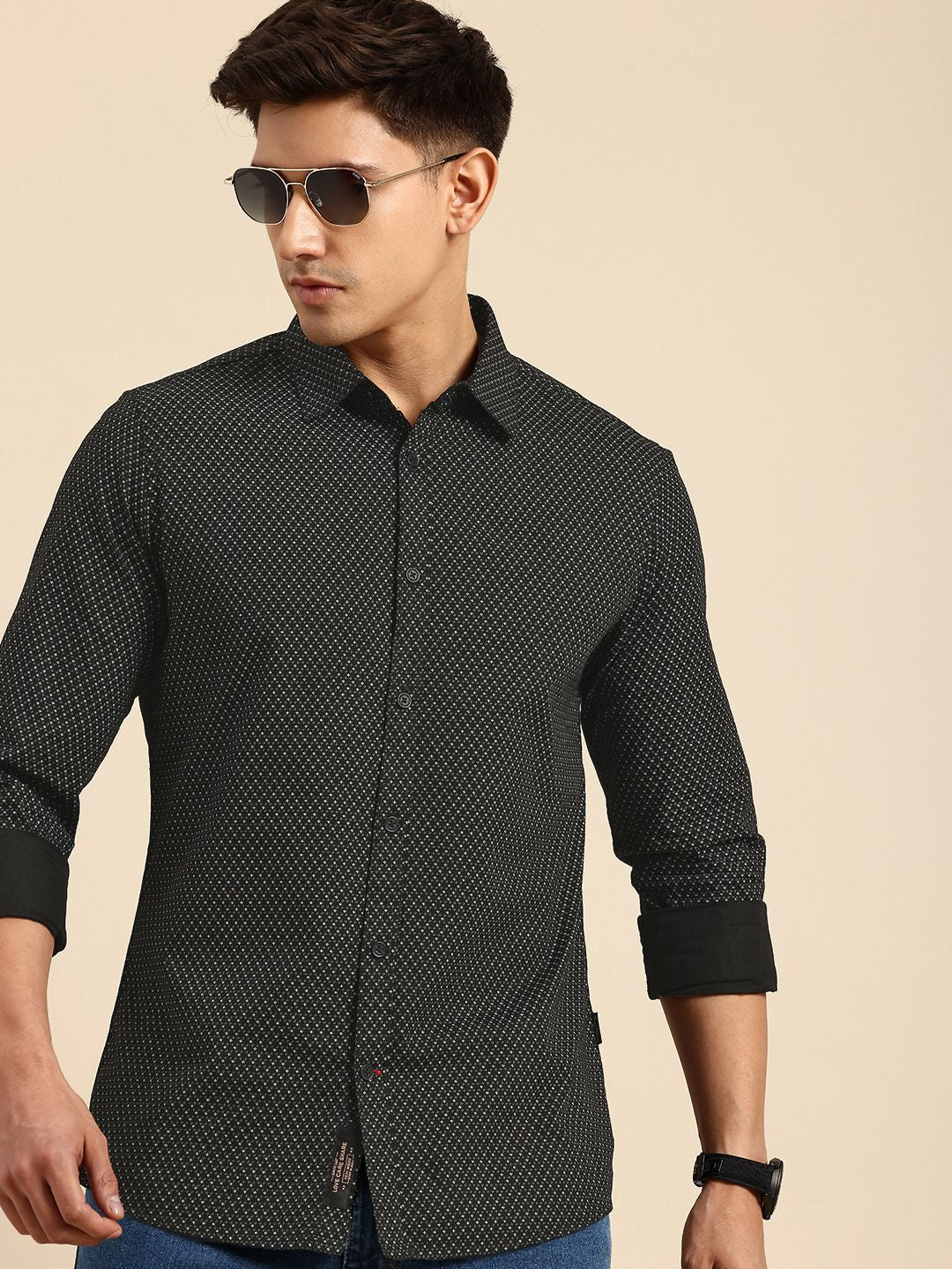 Being Human Spread Collar Micro Ditsy Printed Cotton Slim Fit Casual