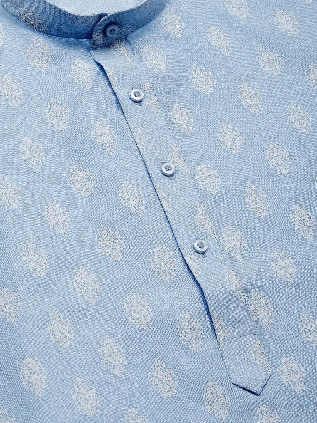 Jompers Men Blue Ethnic Motifs Printed Kurta with Churidar