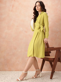 all about you Shirt Collar Cuffed Sleeves Wrap Dress