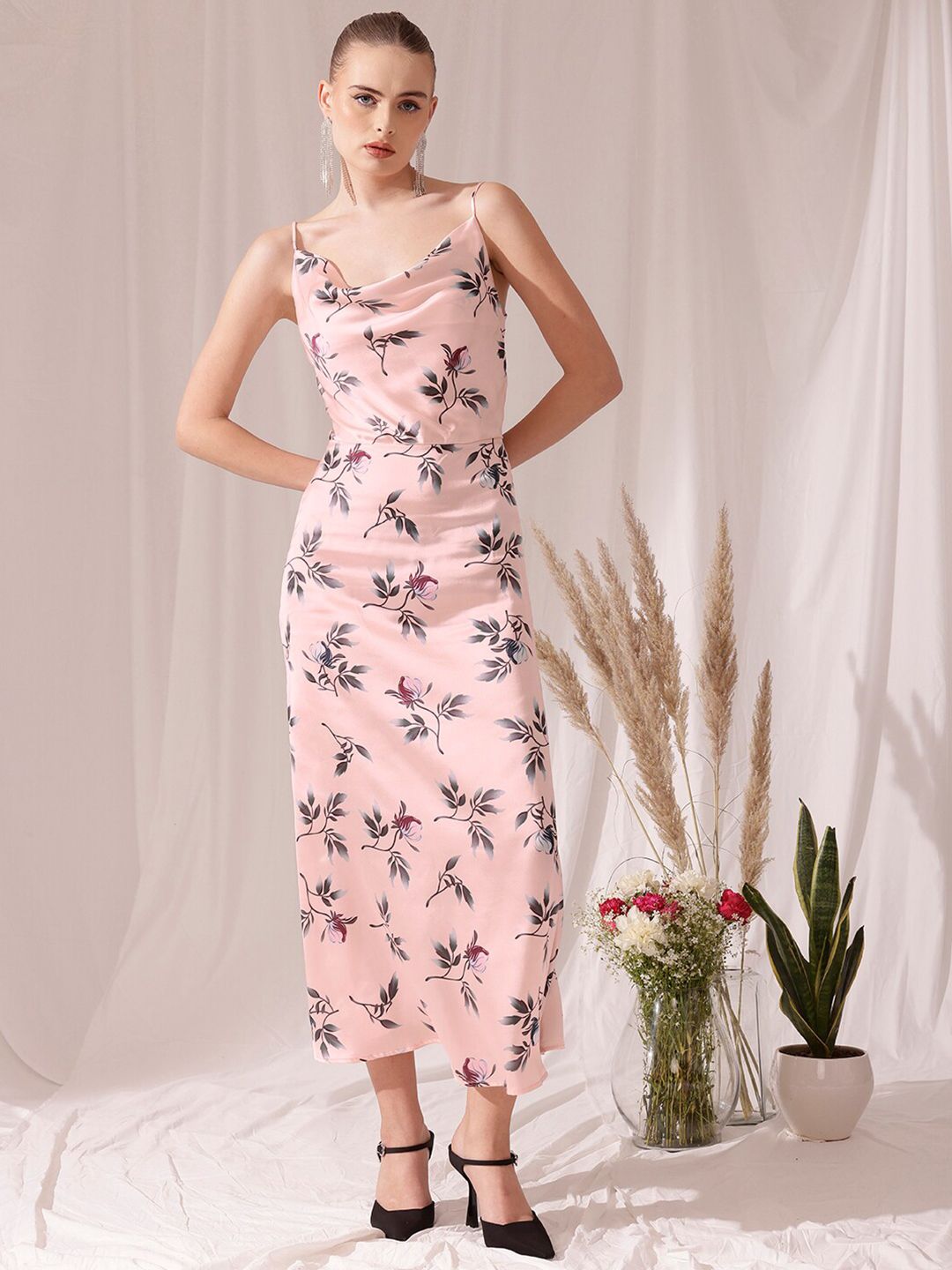 STREET 9 Shoulder Straps Floral Print Satin Sheath Dress