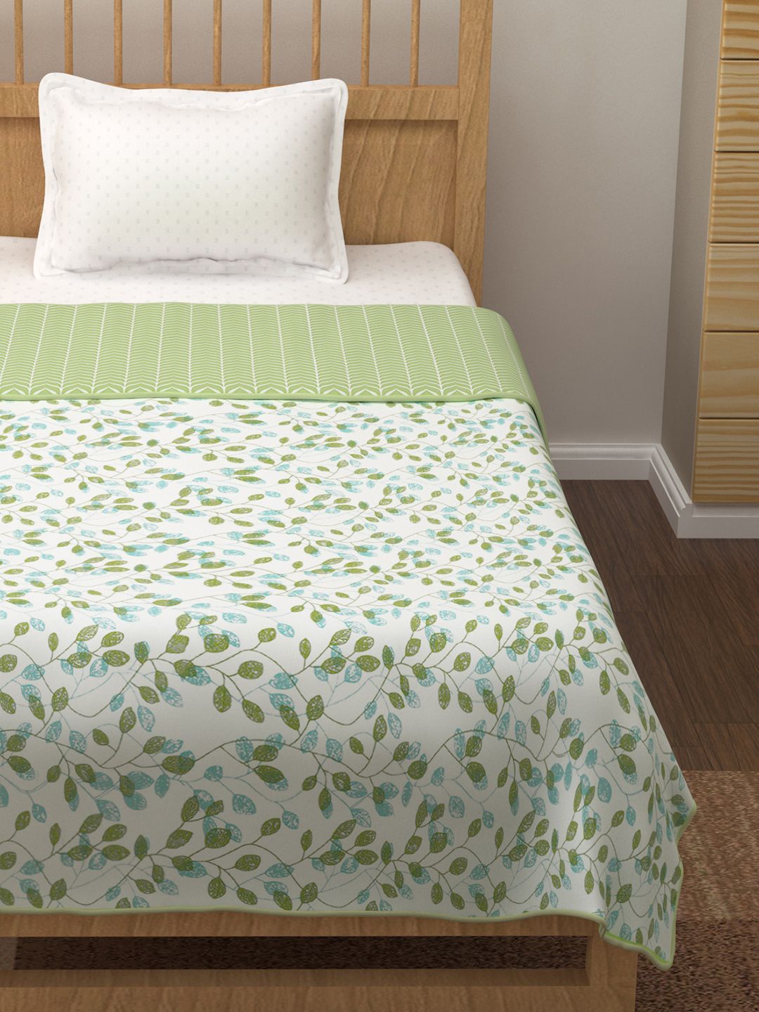 Story@home Olive Green & Green Floral AC Room 150 GSM Single Bed Dohar