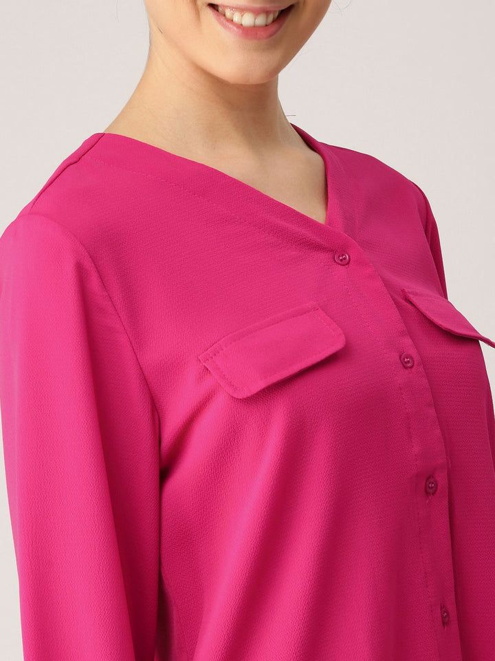 DressBerry Women Pink Regular Fit Solid Casual Shirt