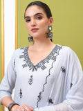 Vishudh Blue Ethnic Motifs Embroidered Pure Cotton Straight Kurta With Trousers & Dupatta