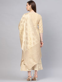 Libas Women Beige & Golden Self Design Kurta with Palazzos & Dupatta
