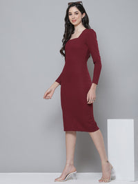 Pakaian Bodycon Berusuk Maroon SASSAFRAS