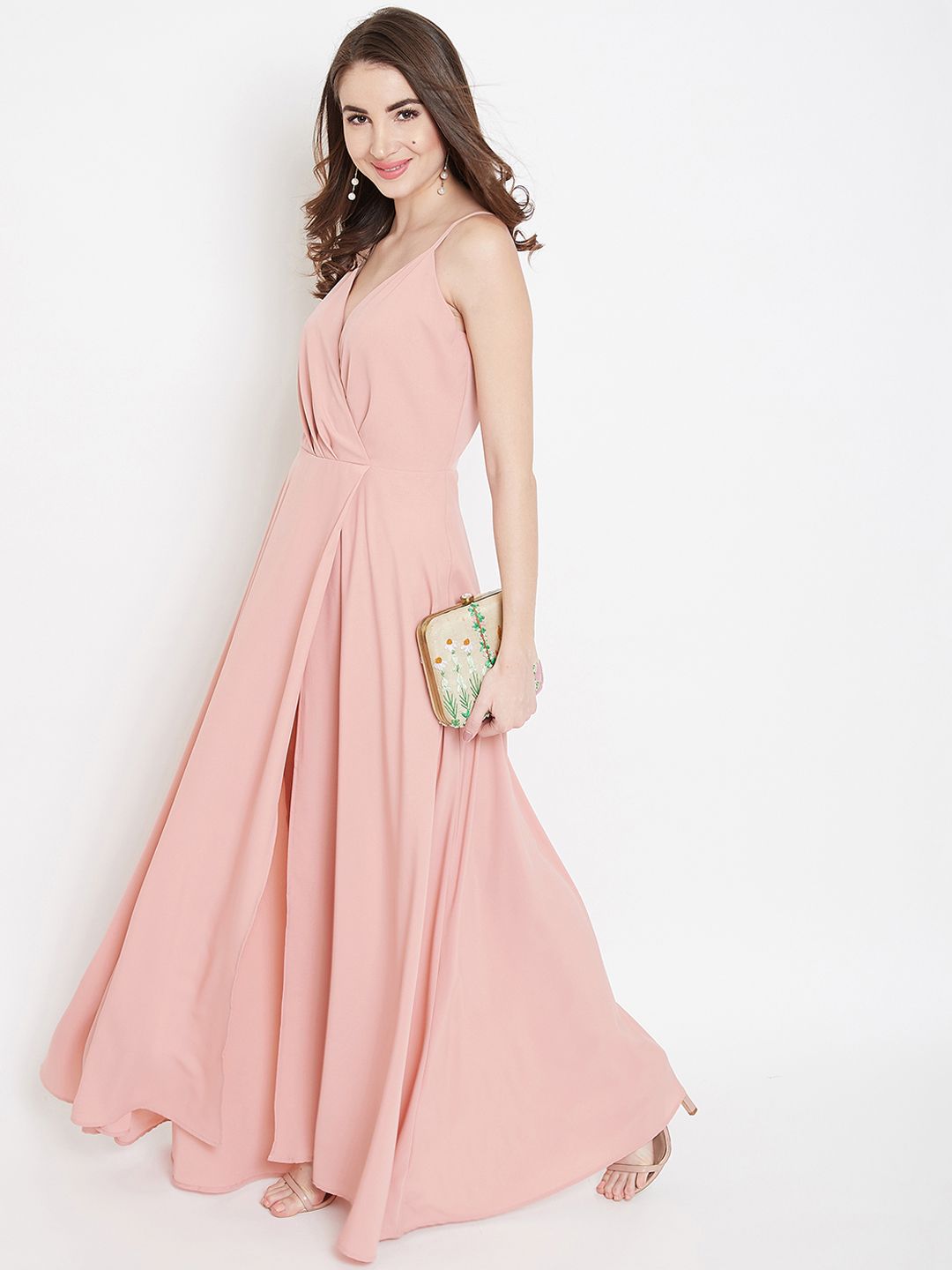 Berrylush Pink Front Slit Maxi Dress