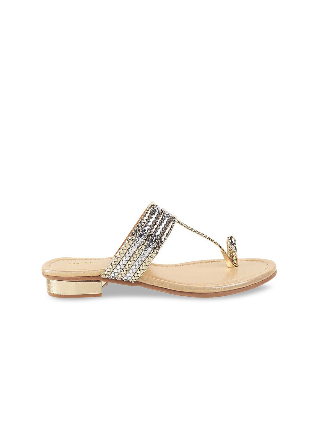 Mochi Gold-Toned Textured One Toe Flats