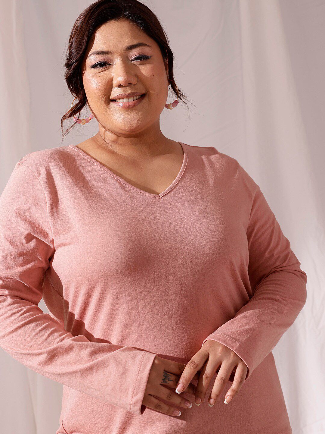 CURVY STREET Plus Size V-Neck Cotton T-shirt