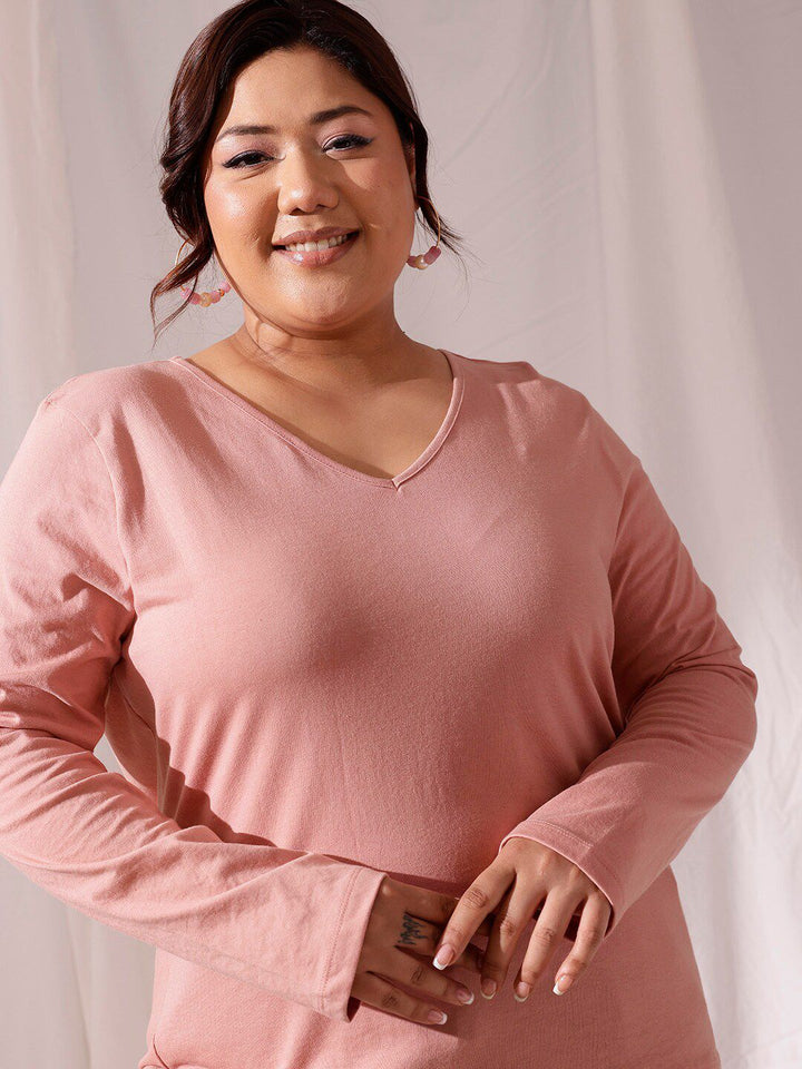 CURVY STREET Plus Size V-Neck Cotton T-shirt