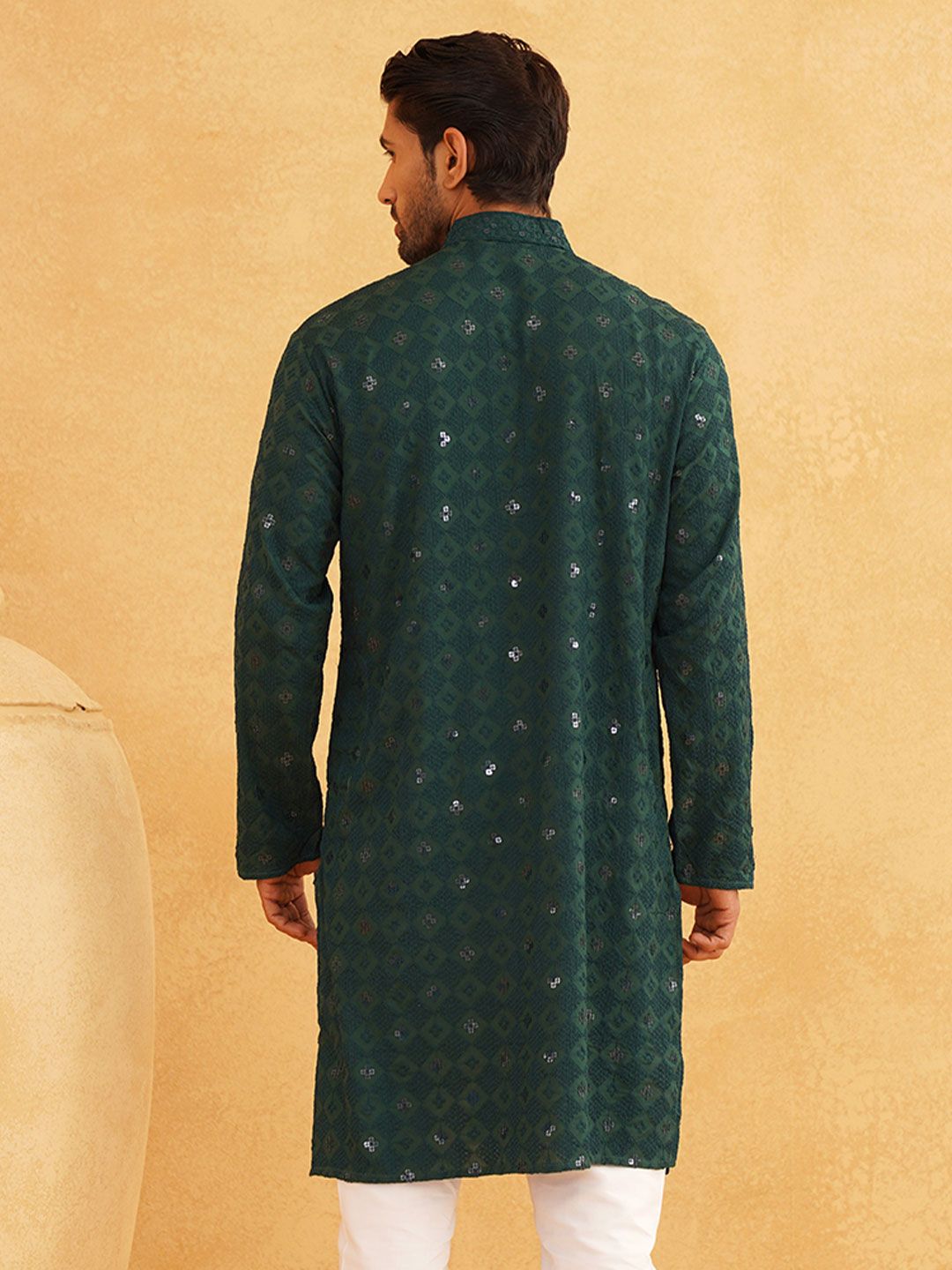 SOJANYA Kolar Mandarin Sulam Lengan Panjang Kurta Lurus