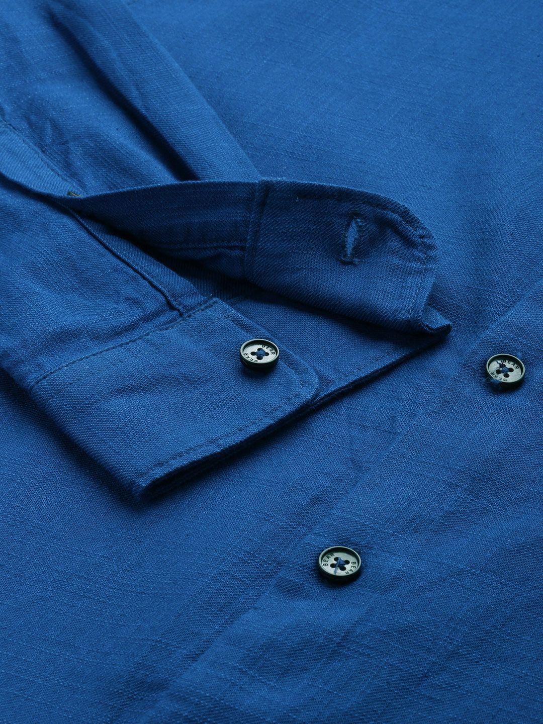 THE BEAR HOUSE Men Blue Solid Cotton Slim Fit Casual Shirt