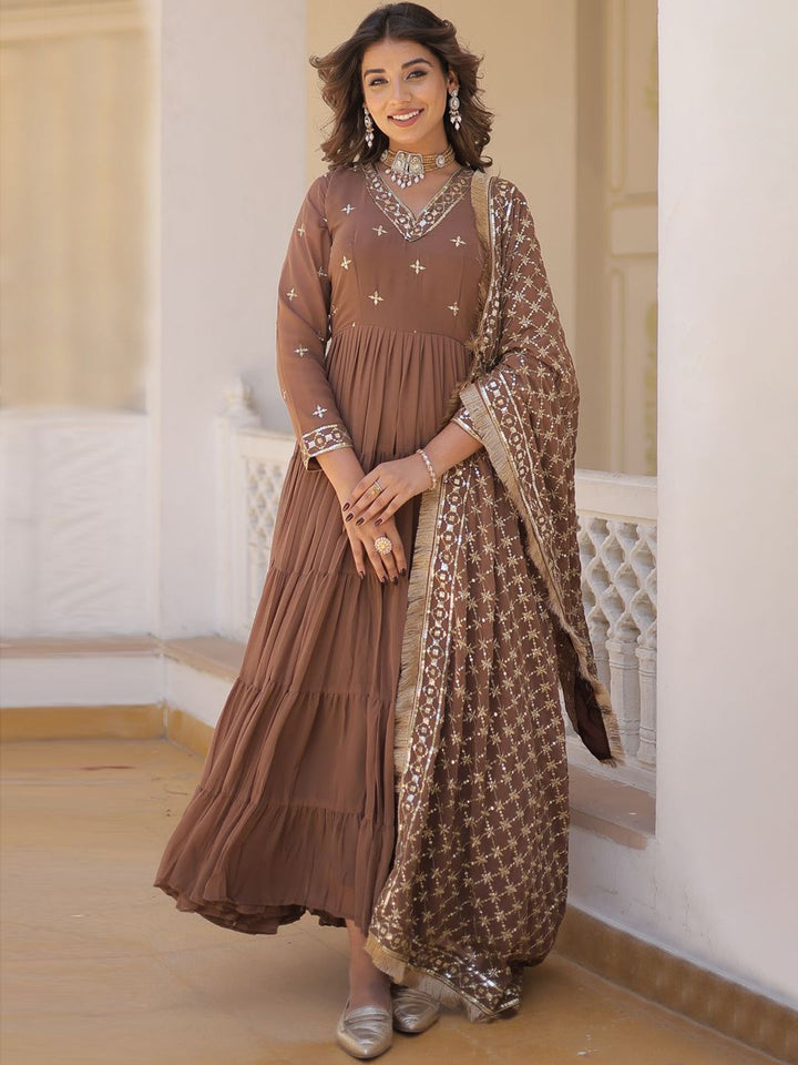 KALINI Ethnic Motifs Embroidered Kurta With Dupatta