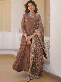 KALINI Ethnic Motifs Embroidered Kurta With Dupatta