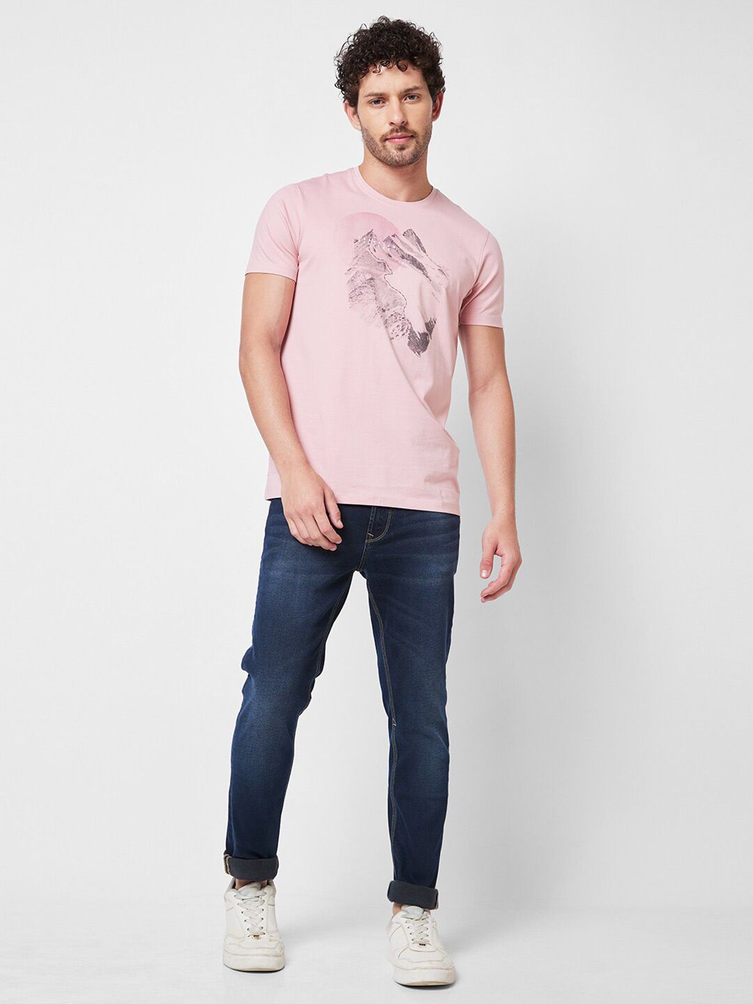 SPYKAR Round Neck Short Sleeves Printed Slim Fit Cotton T-shirt
