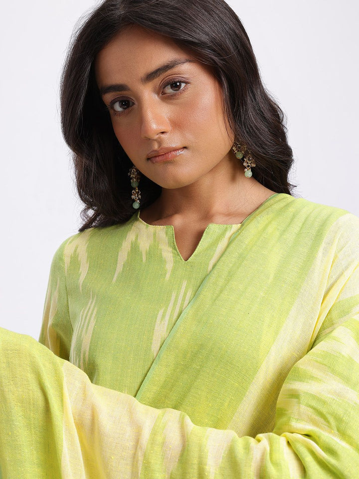 Anouk Ikat Print Regular Pure Cotton Kurta with Trousers & Dupatta