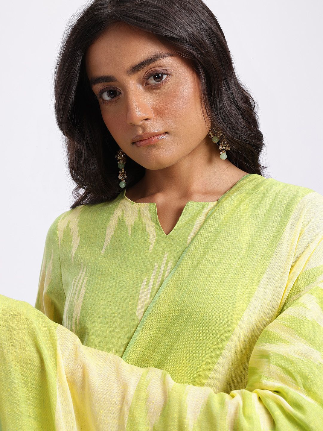 Anouk Ikat Print Regular Pure Cotton Kurta with Trousers & Dupatta