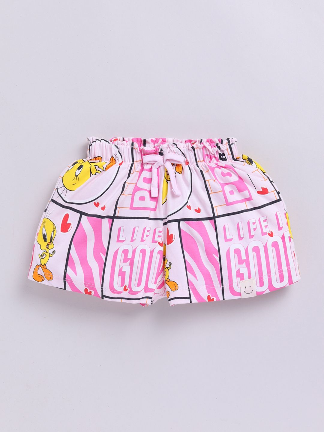 Happy Faces Girls Tweety Printed Pure Cotton Shorts with Bow Detail