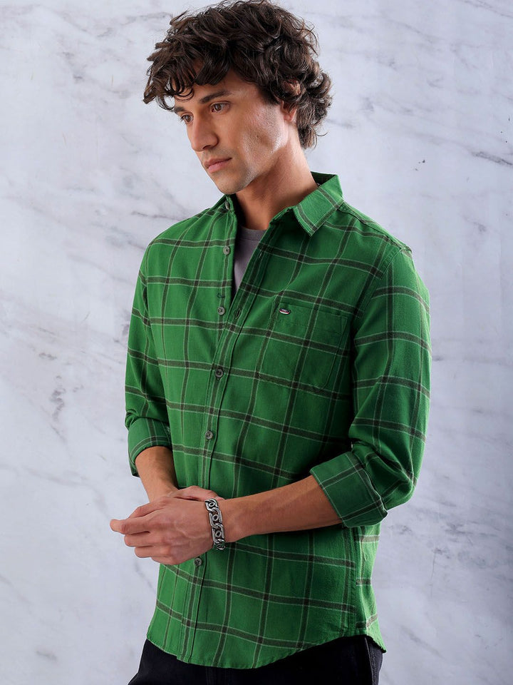 The Indian Garage Co Men Slim Fit Opaque Checked Casual Shirt