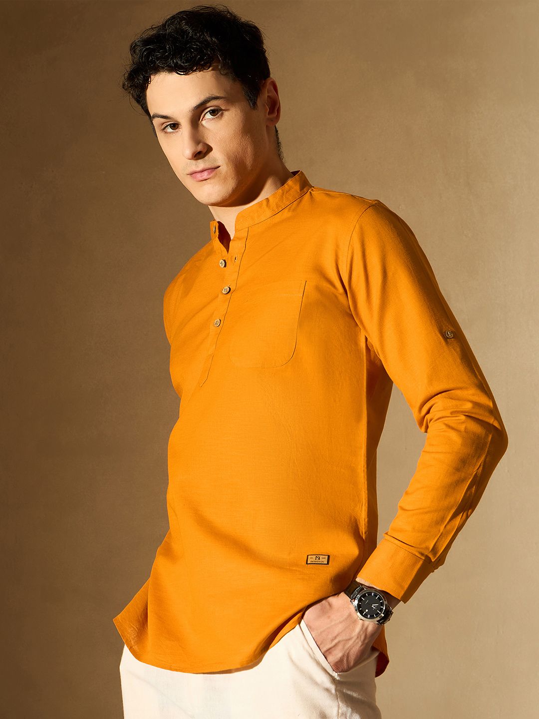 Dennison Men Comfort Orange Slim Fit pendek kurta