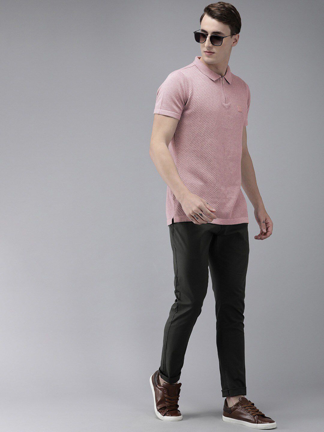 THE BEAR HOUSE Self Design Polo Collar Slim Fit T-shirt