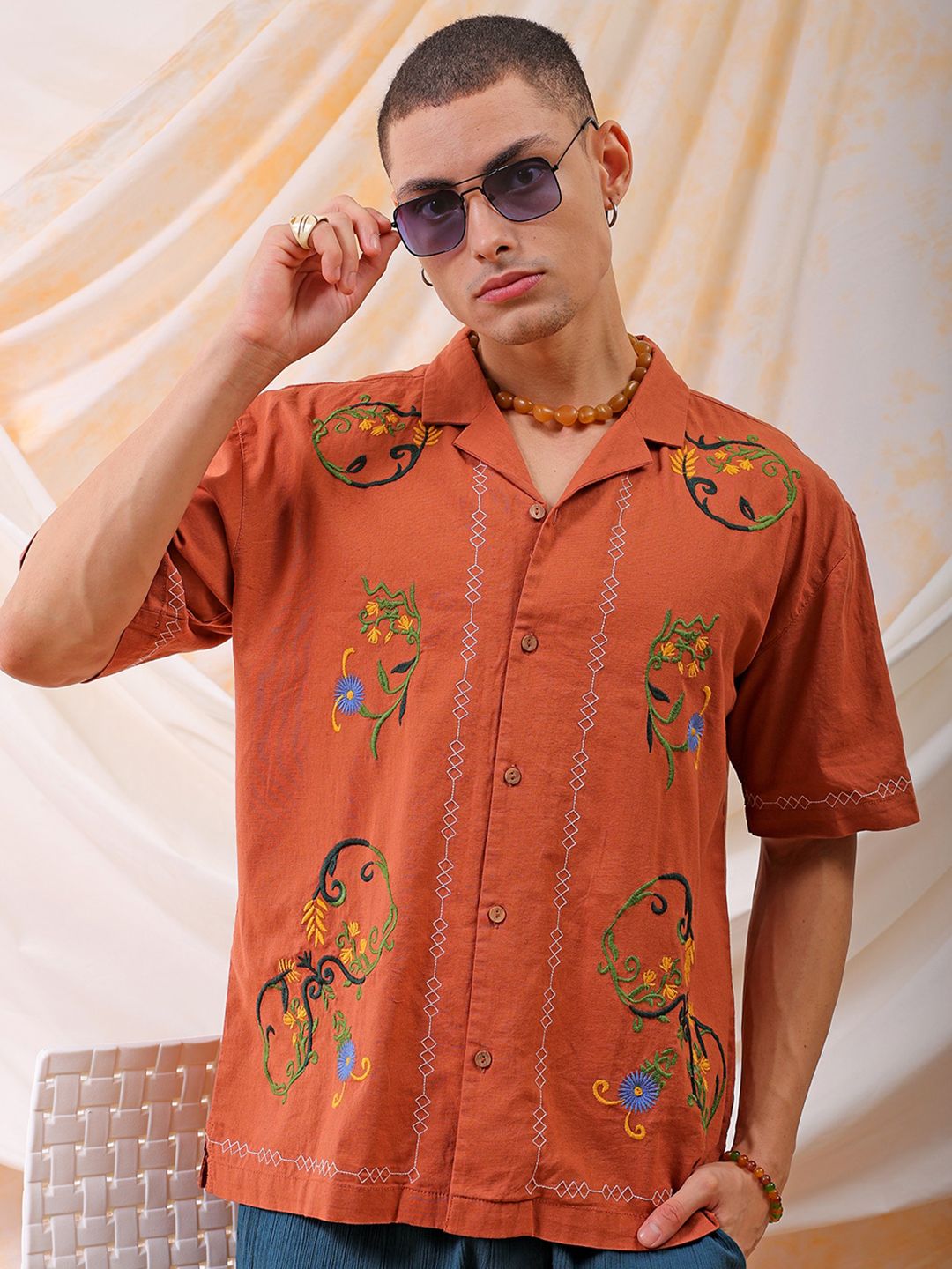 The Indian Garage Co Men Relaxed Fit Embroidery Resortwear Shirt